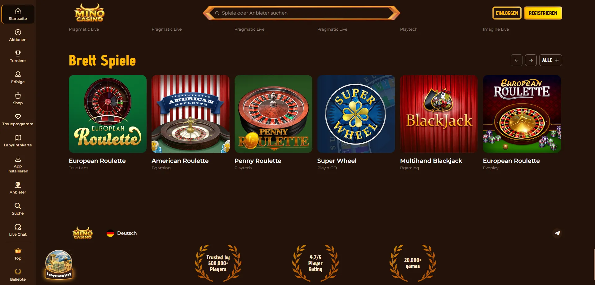 Mino Live Casino Spiele mit echten Dealern für AT-Spieler