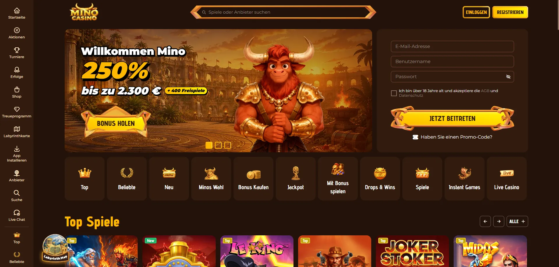 Mino Casino Plattformübersicht für Smartphone, Tablet und Desktop