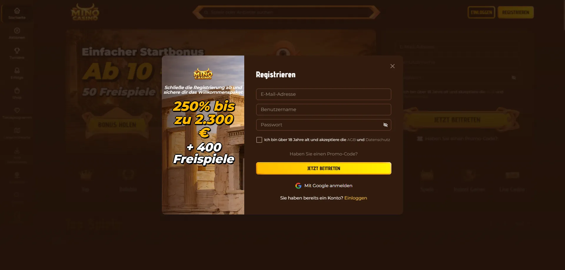 Mino Casino Registrierung – Neues Konto in wenigen Minuten erstellen