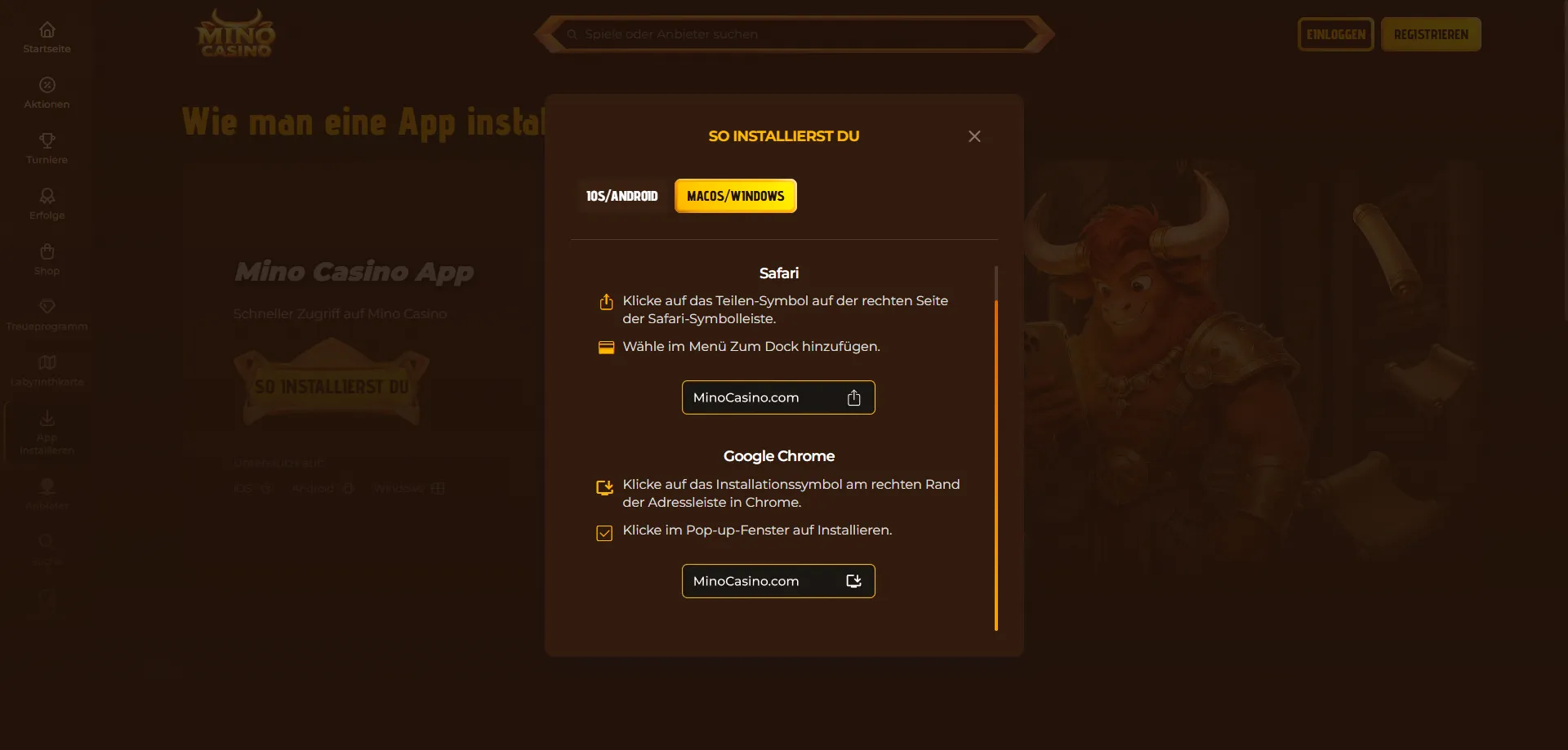 Mino Casino App mobil auf Android und iOS spielen