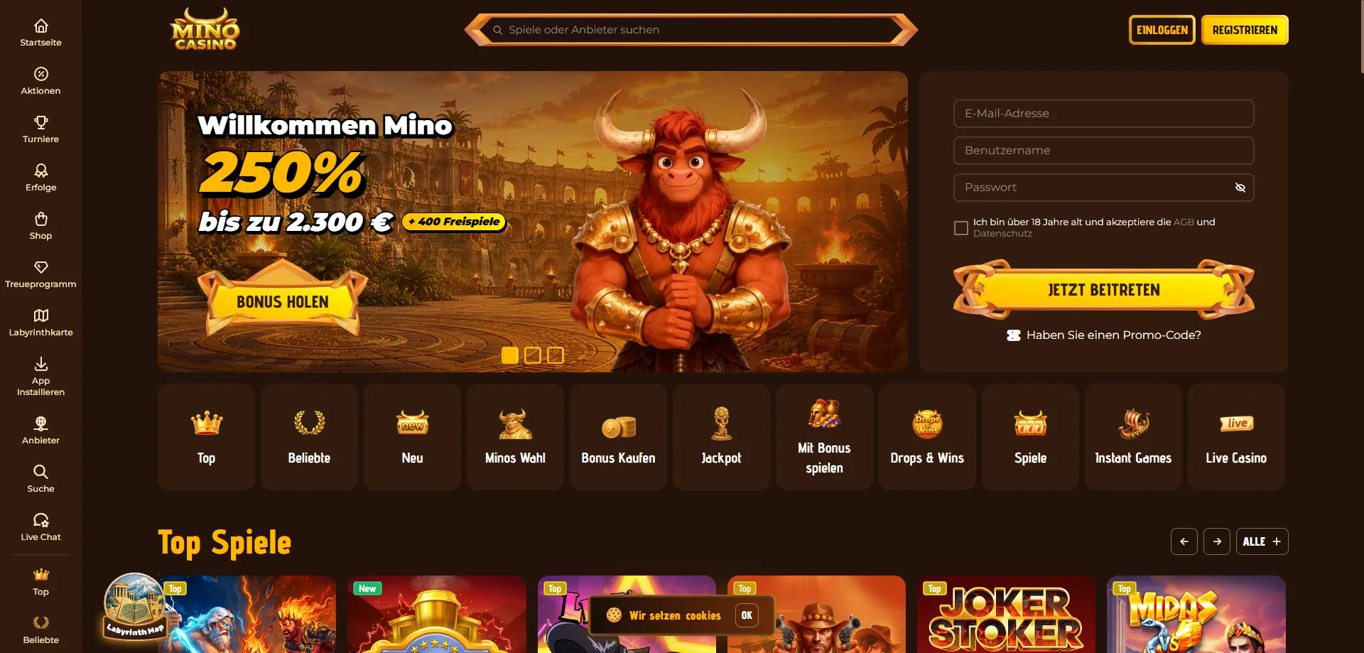 Mino Casino Startseite – Übersicht und Login-Bereich